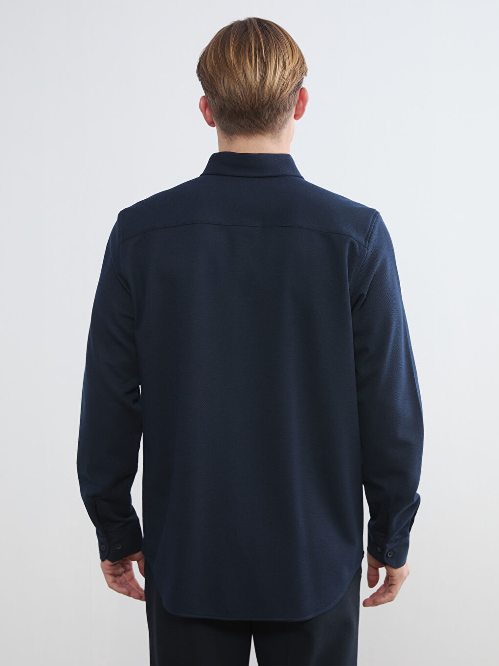 Lacivert Slim Fit Keten Karışımlı Erkek Gömlek-3