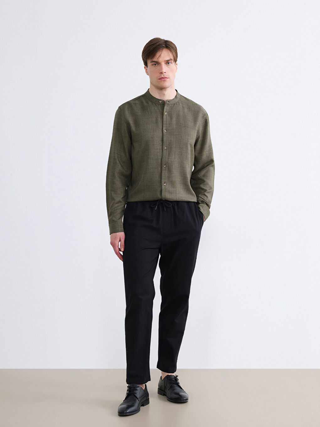 Regular Fit Grandad Collar Crinkle Men's Shirt-1