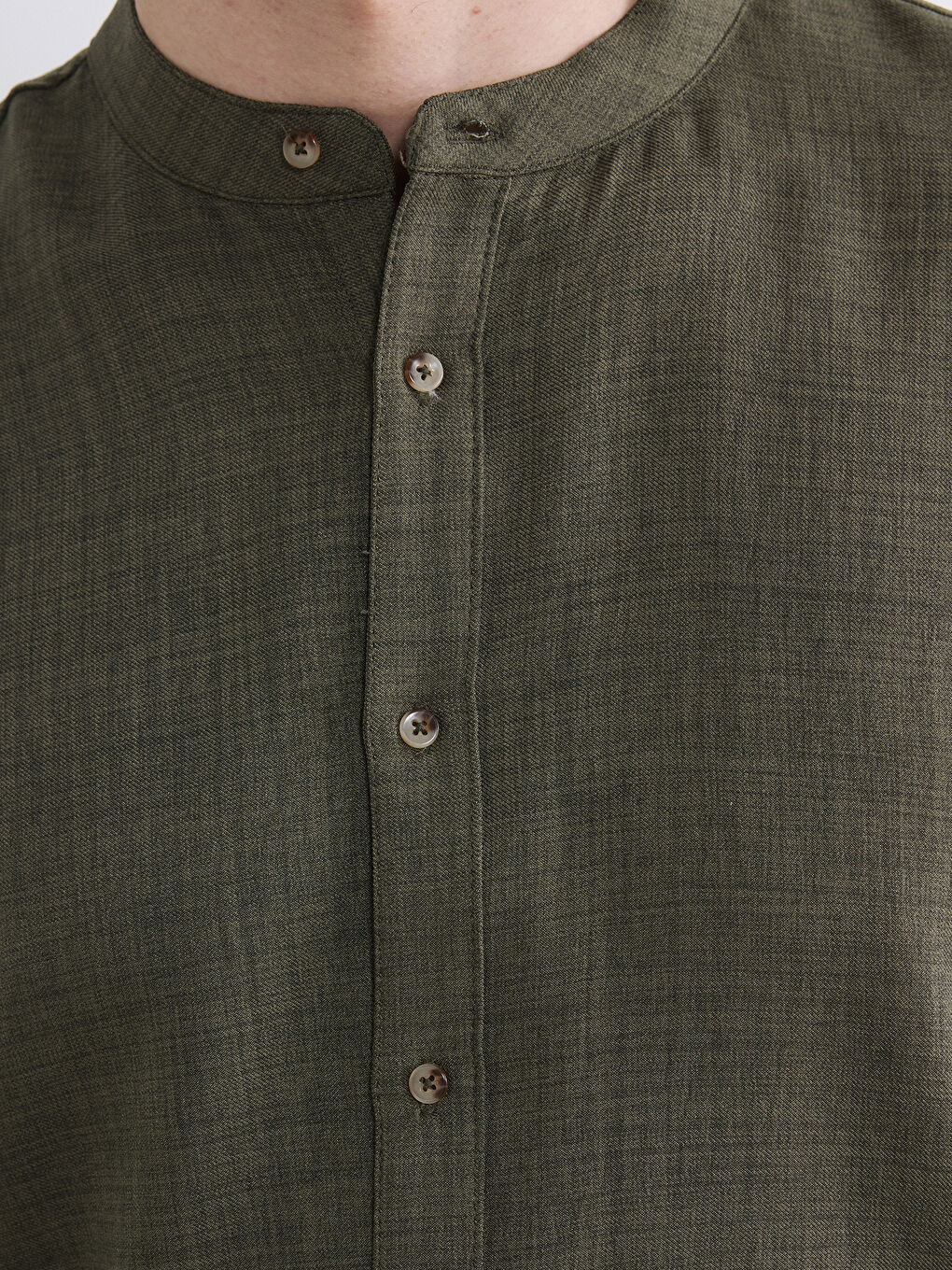 Regular Fit Grandad Collar Crinkle Men's Shirt-2