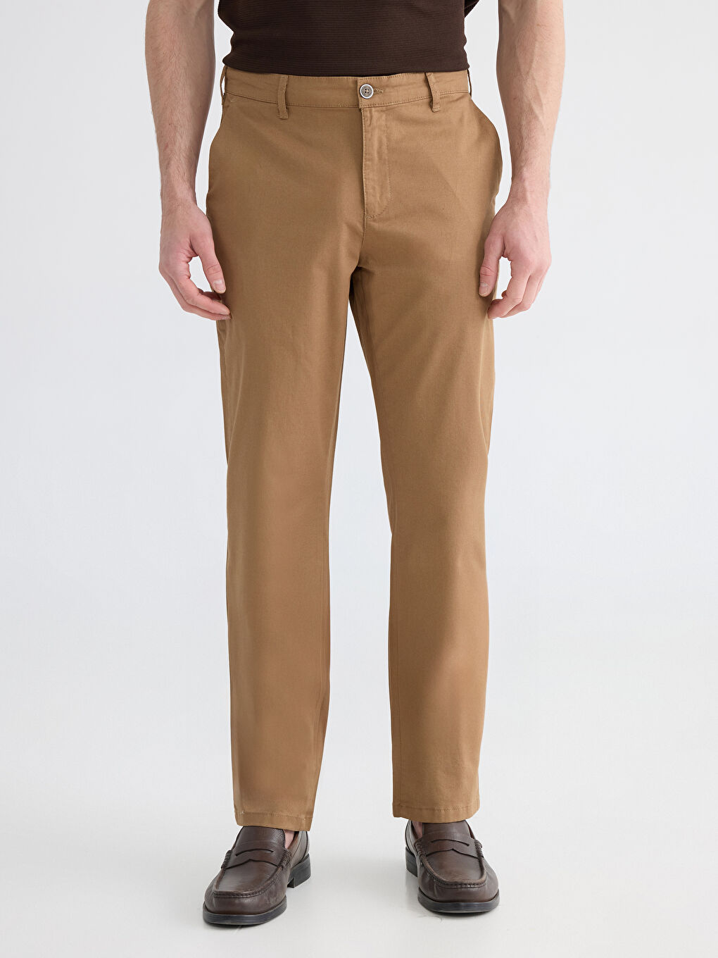 Kahverengi Standart Kalıp Gabardin Erkek Chino Pantolon-1