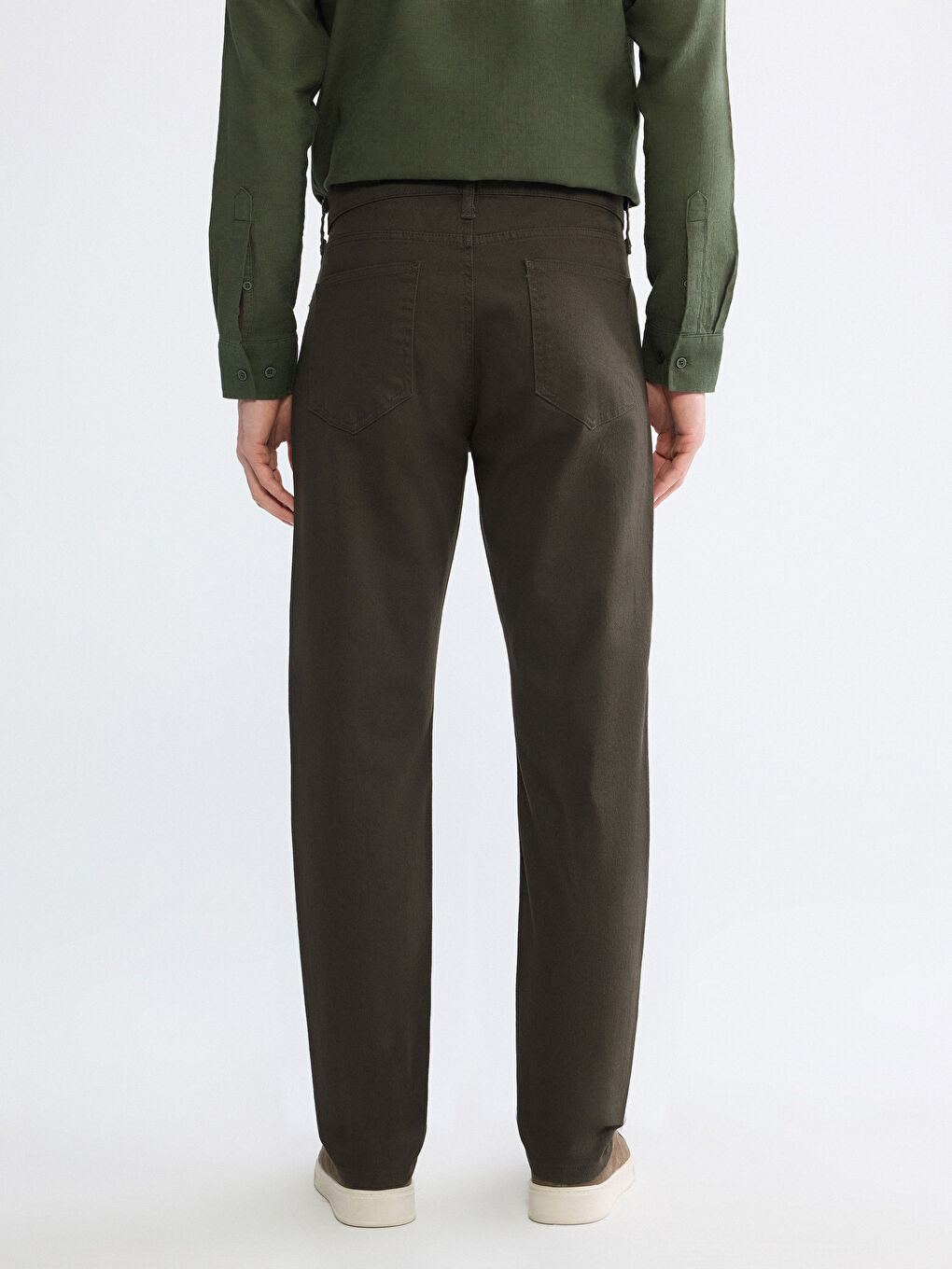Haki Dar Kalıp Gabardin Erkek Chino Pantolon-3