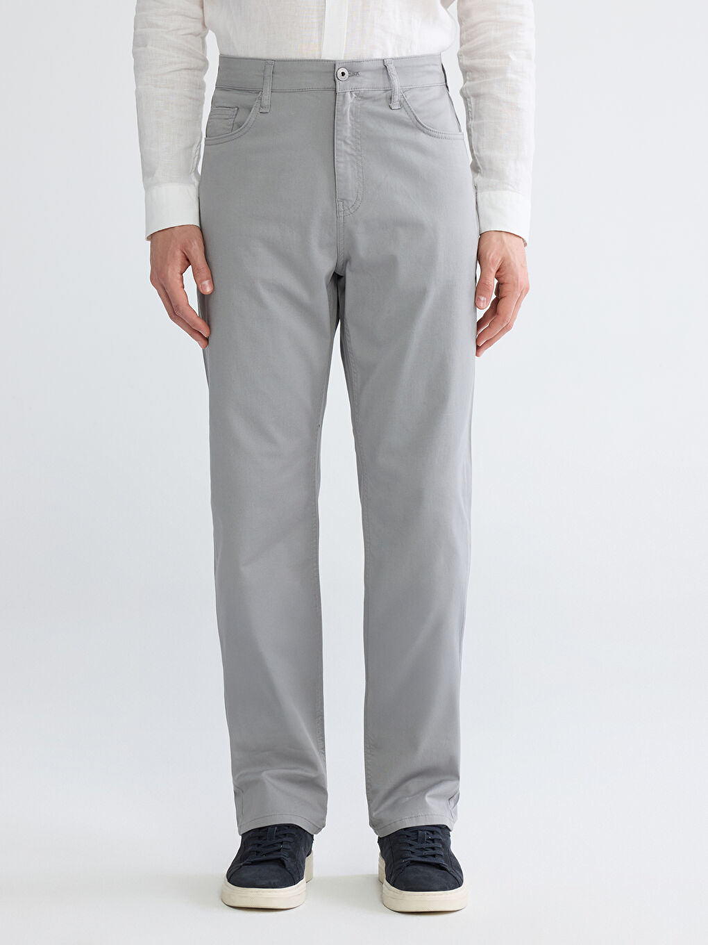 Gri Standart Kalıp Erkek Chino Pantolon-1