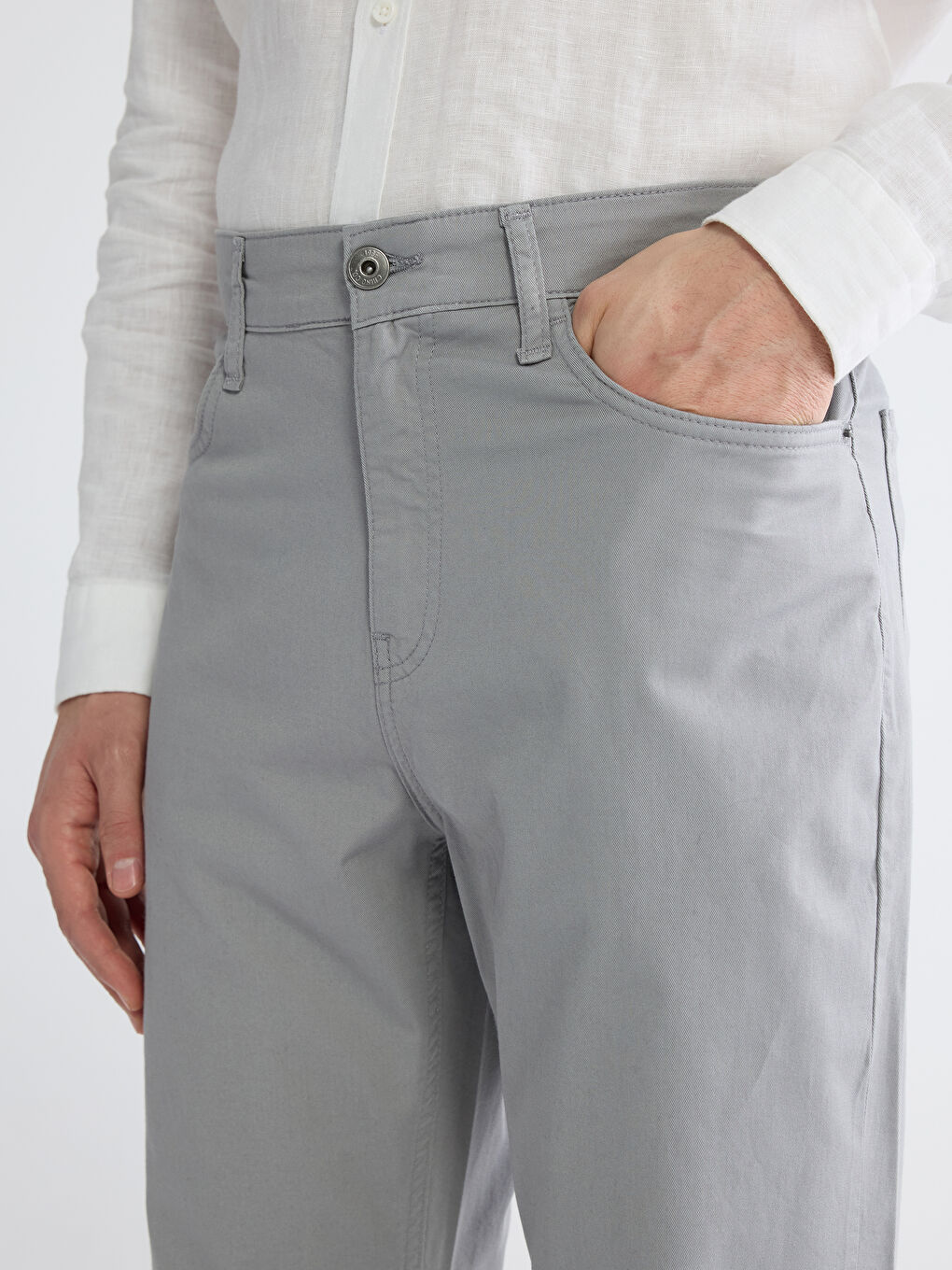Gri Standart Kalıp Erkek Chino Pantolon-2