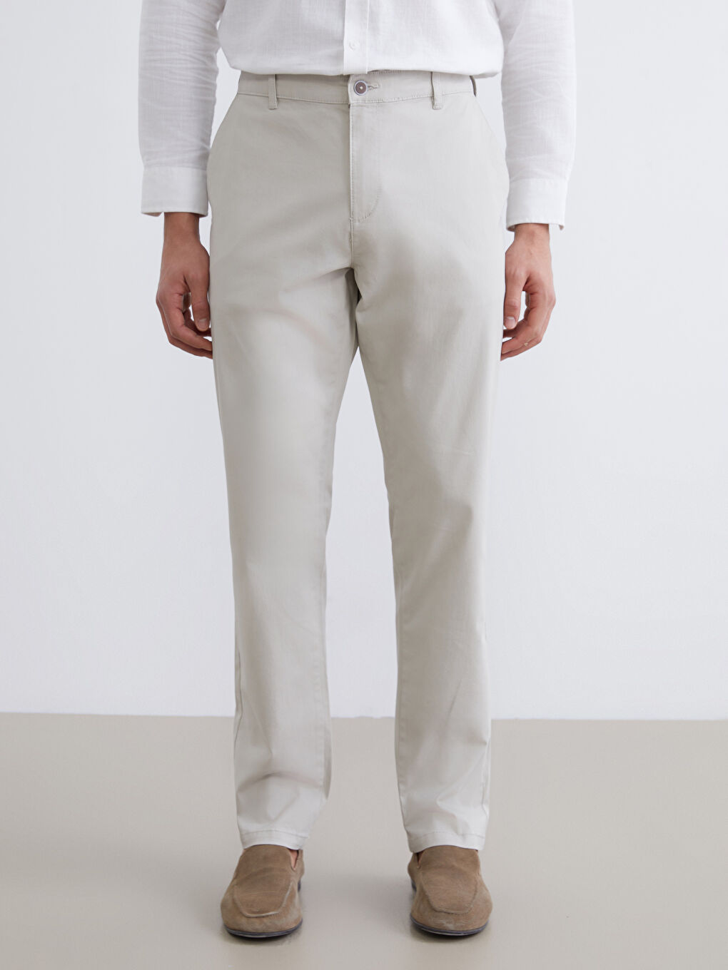 Bej Dar Kalıp Erkek Chino Pantolon-1