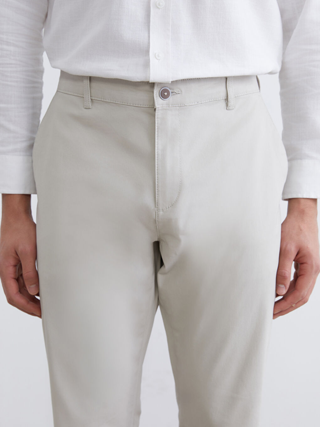 Bej Dar Kalıp Erkek Chino Pantolon-2