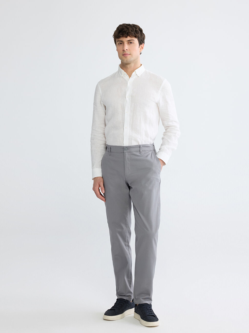 Gri Dar Kalıp Erkek Chino Pantolon