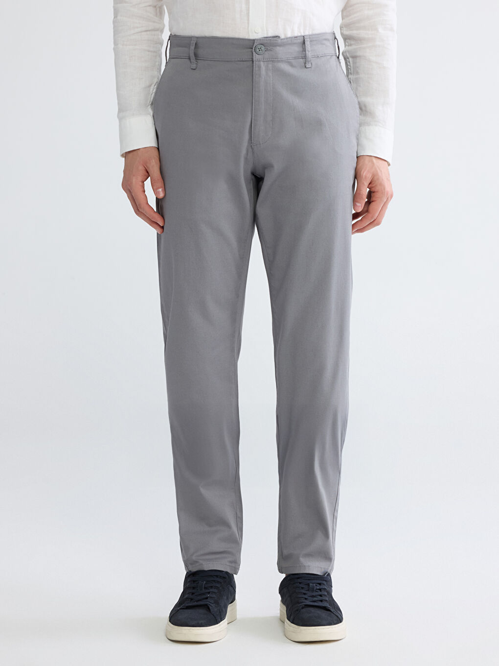 Gri Dar Kalıp Erkek Chino Pantolon-1
