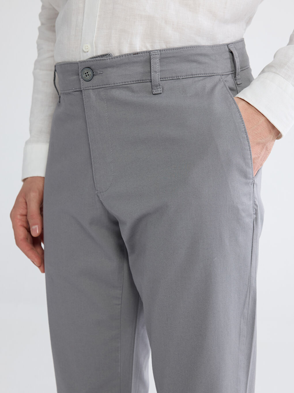 Gri Dar Kalıp Erkek Chino Pantolon-2