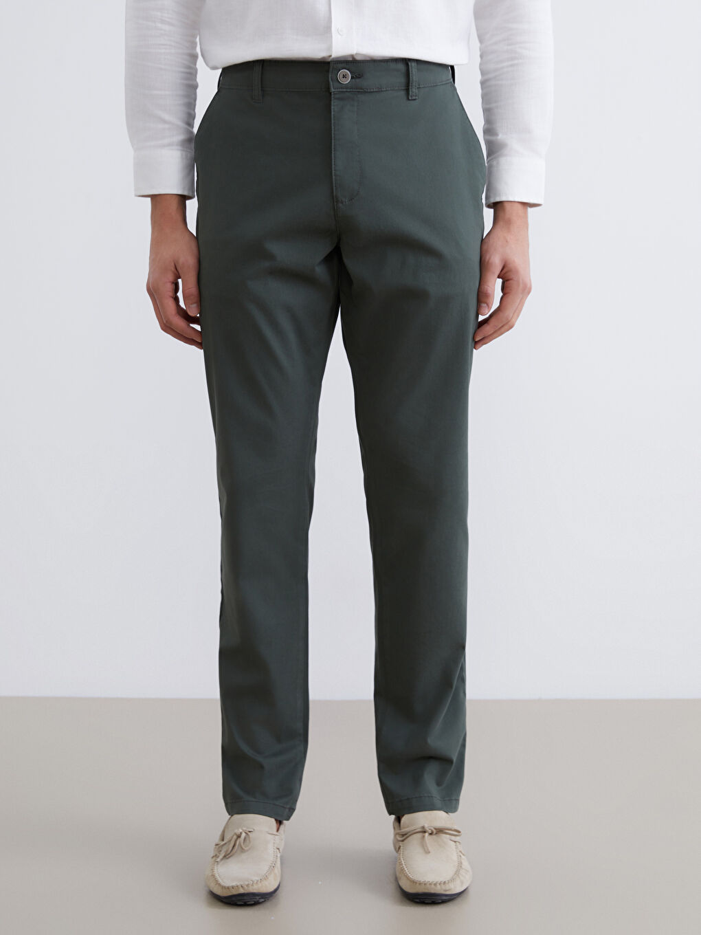 Haki Dar Kalıp Erkek Chino Pantolon-1