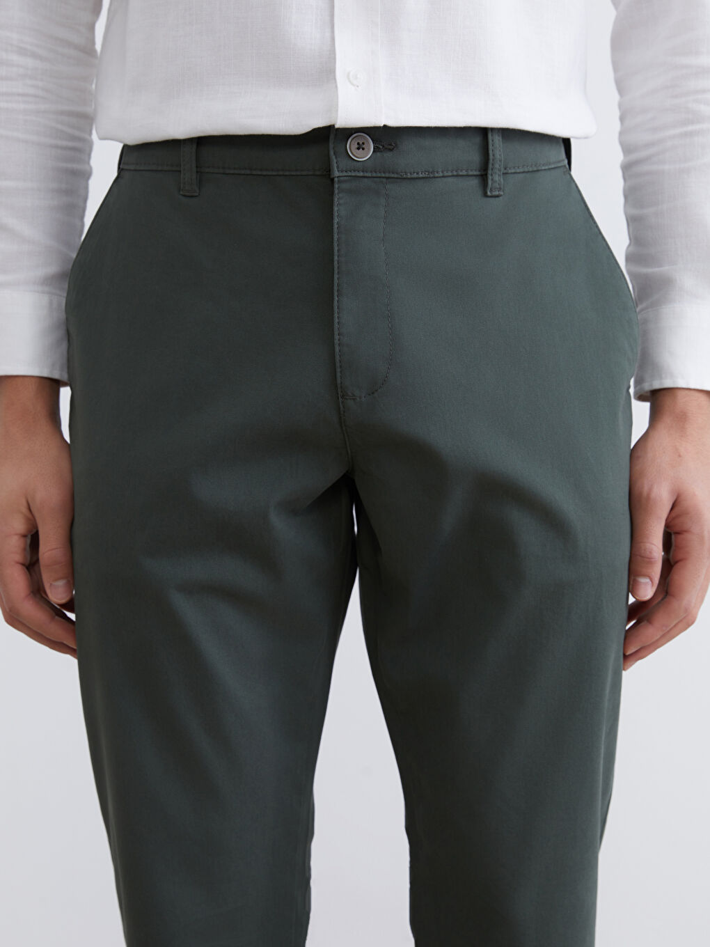 Haki Dar Kalıp Erkek Chino Pantolon-2