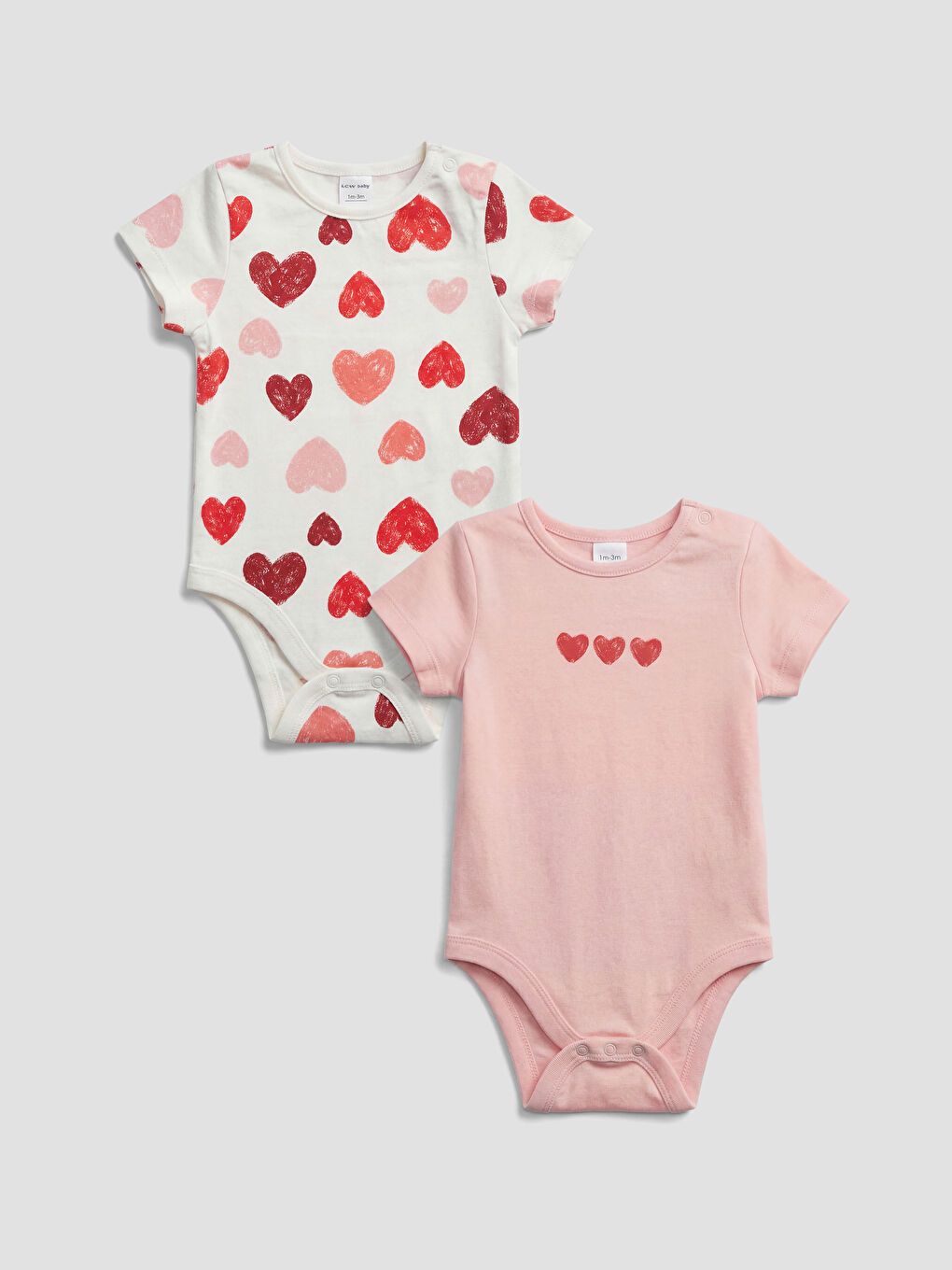 Body cu capse pentru fetițe, cu imprimeu cu inimi, set de 2 bucăți-10