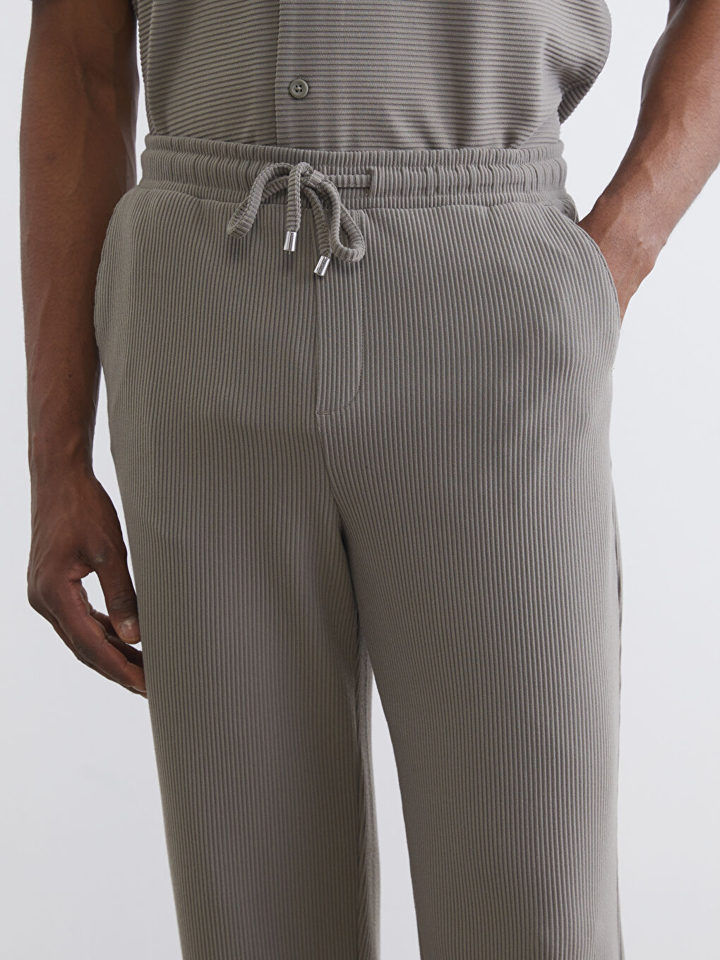 Yeşil Standart Kalıp Fitilli Erkek Pantolon-2