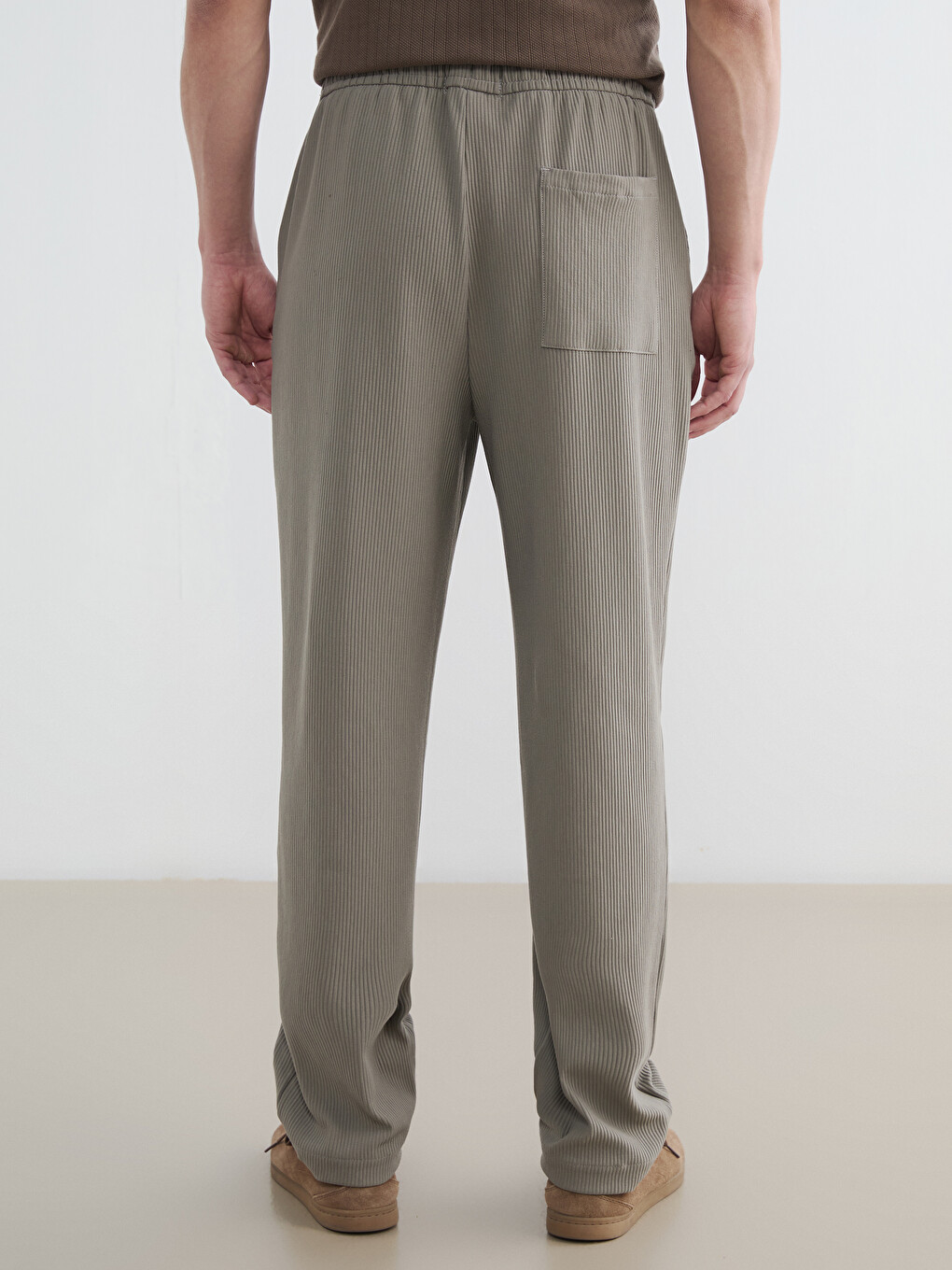 Yeşil Standart Kalıp Fitilli Erkek Pantolon-3