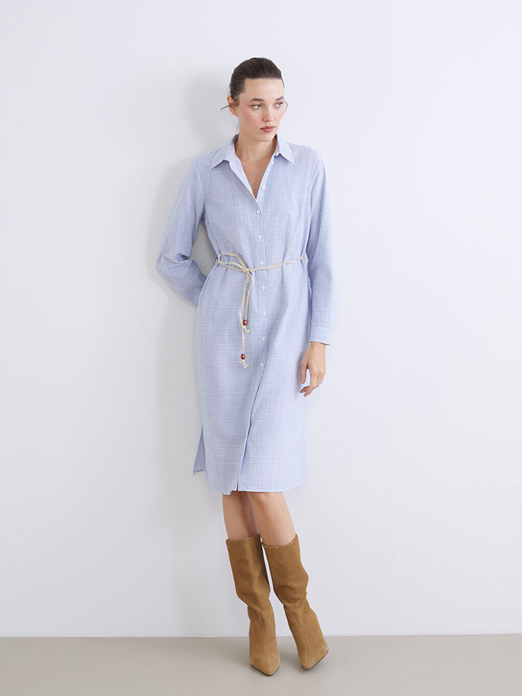 Striped belted tunic shirt for women.-1