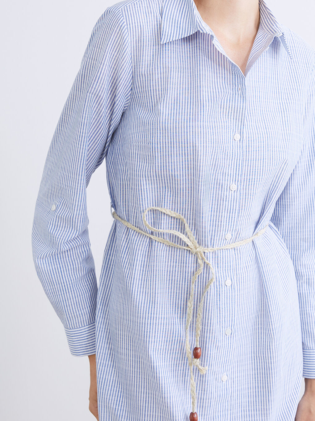 Striped belted tunic shirt for women.-2