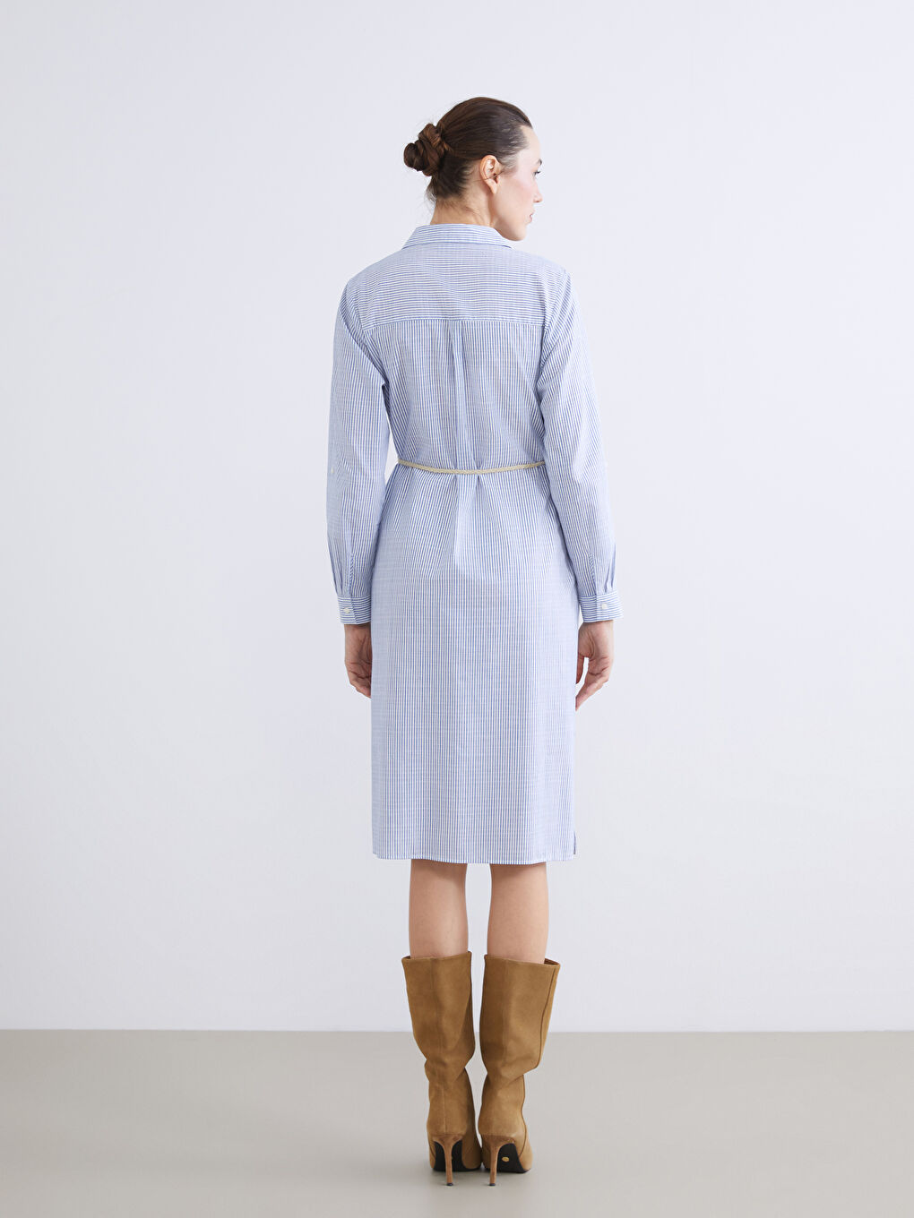 Striped belted tunic shirt for women.-3