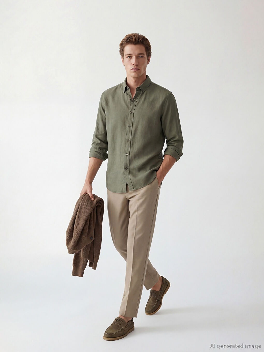 Haki Regular Fit Armürlü Erkek Gömlek