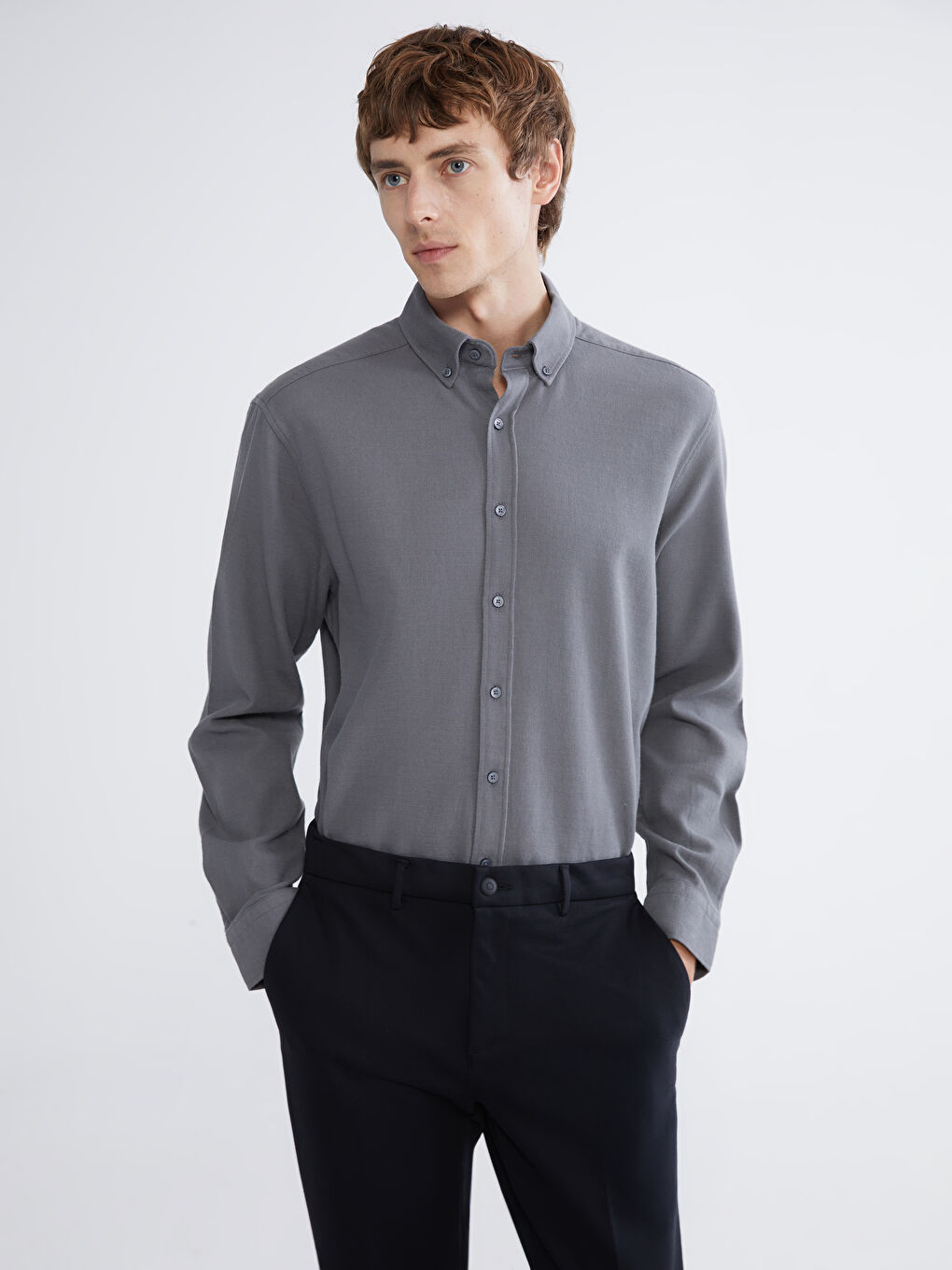 Petrol Regular Fit Armürlü Erkek Gömlek