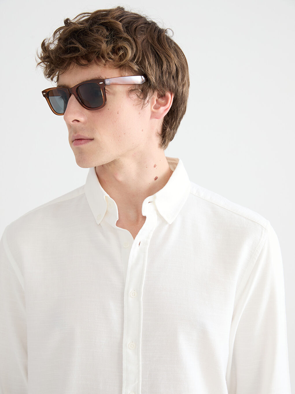 Ekru Regular Fit Armürlü Erkek Gömlek-2