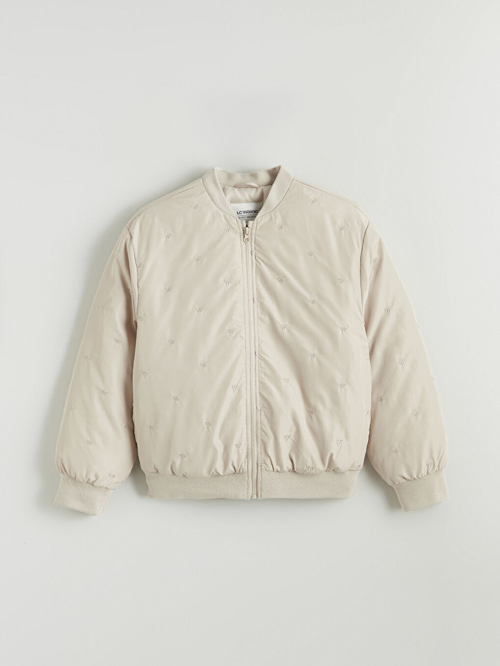 Bej Fiyonk Nakışlı Kız Çocuk Şişme Mont