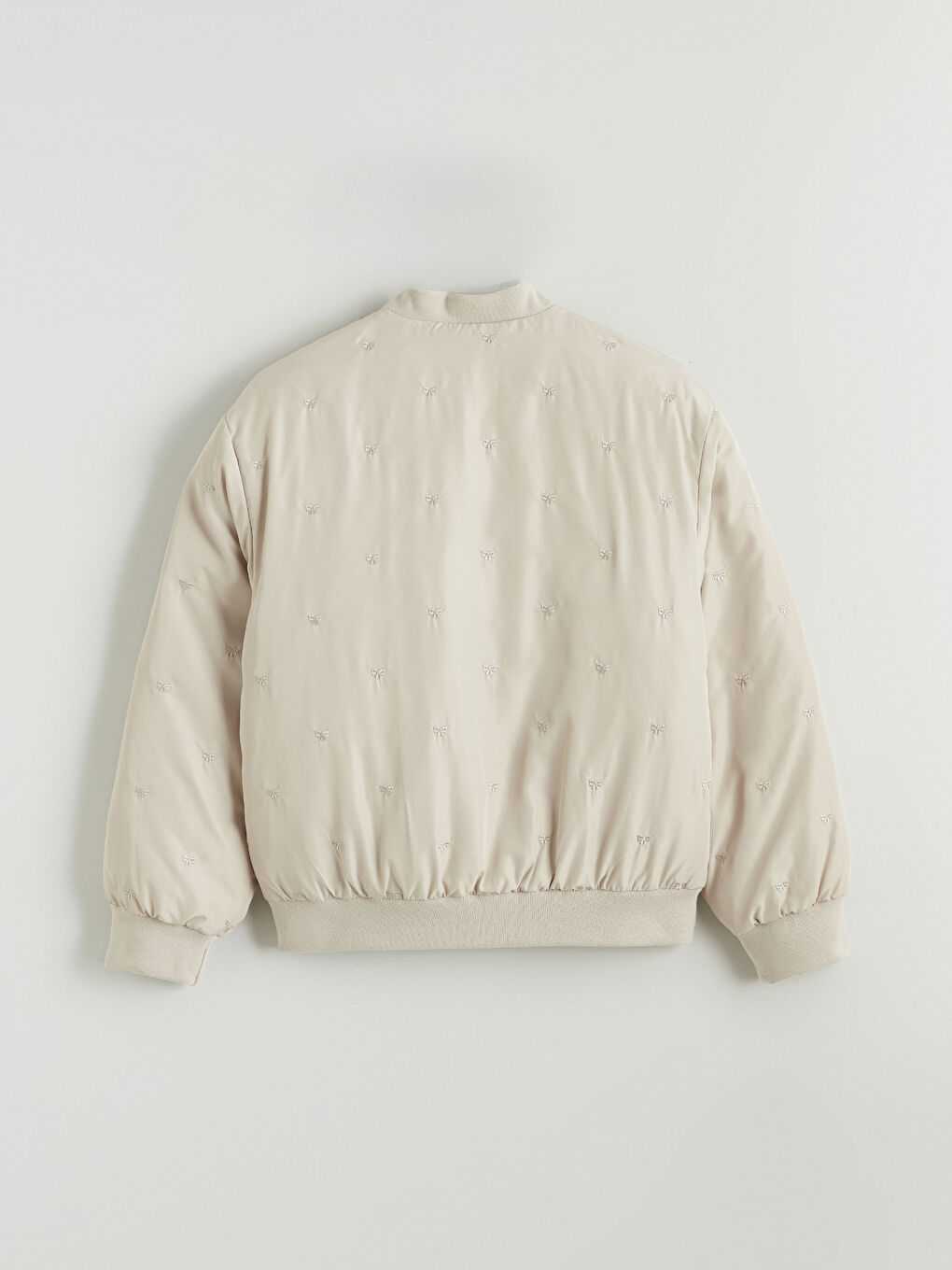 Bej Fiyonk Nakışlı Kız Çocuk Şişme Mont-2