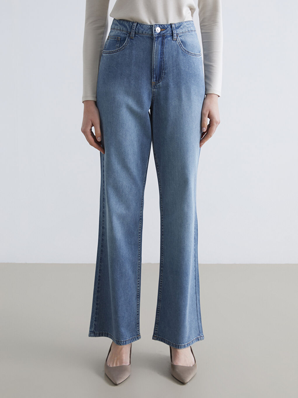 Straight Fit Kadın Jean Pantolon-1