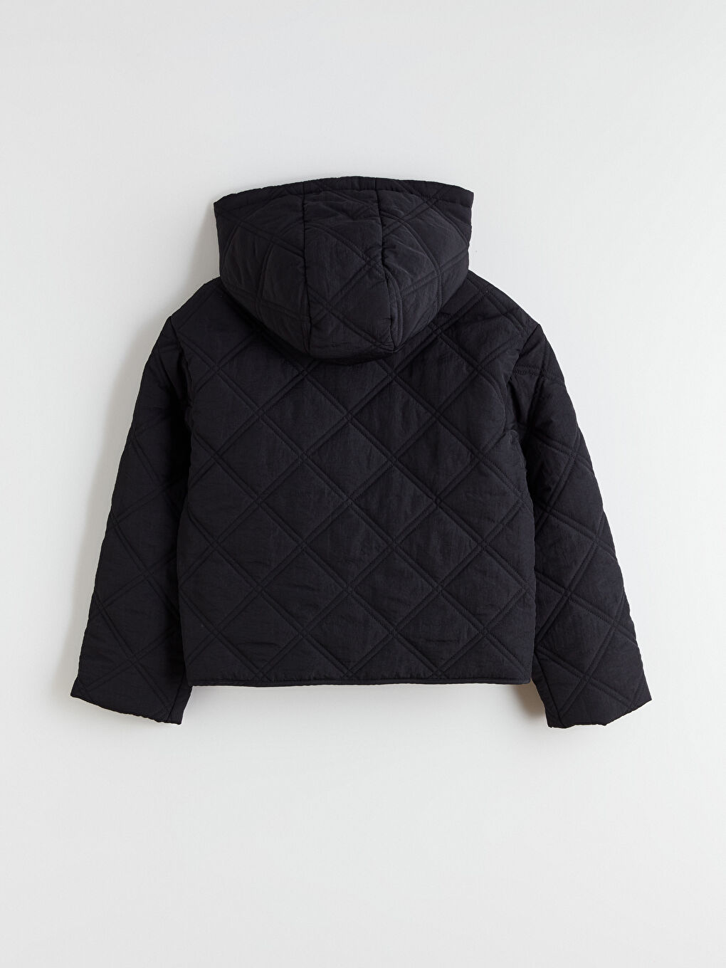 Siyah Kapüşonlu Kapitone Kız Çocuk Mont-3