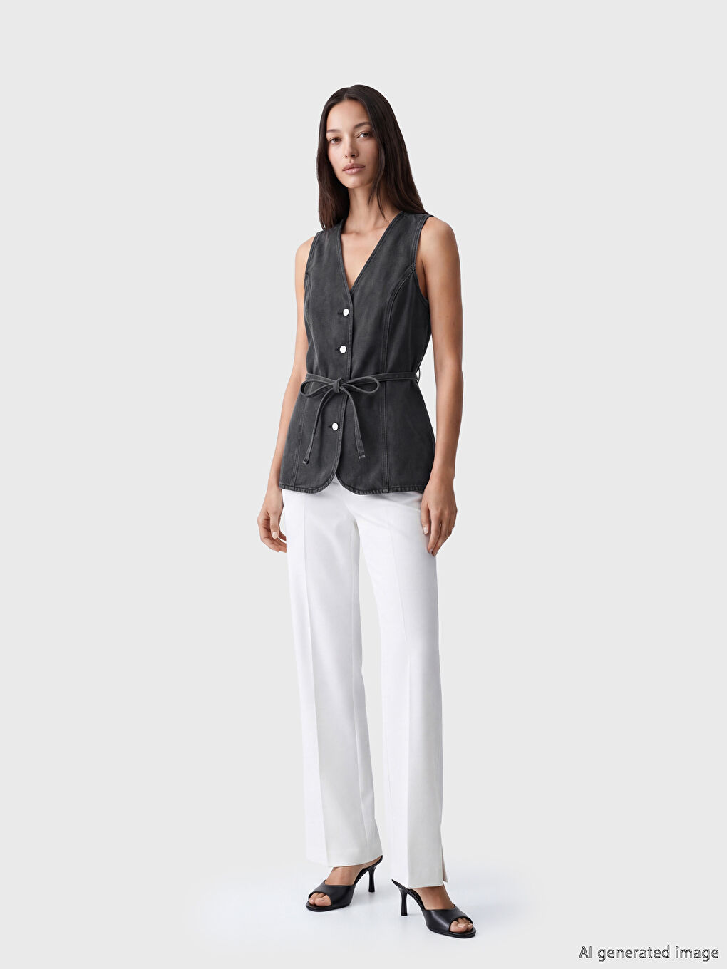 V-Neck Women's Denim Vest-1