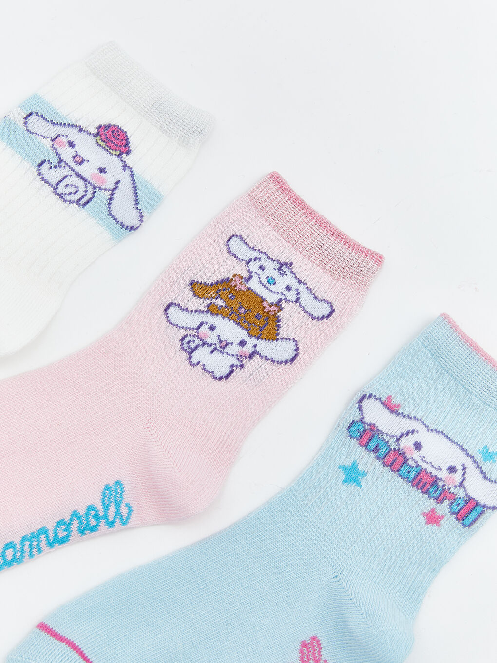 Mavi Cinnamoroll Desenli Kız Çocuk Soket Çorap 3'lü-1