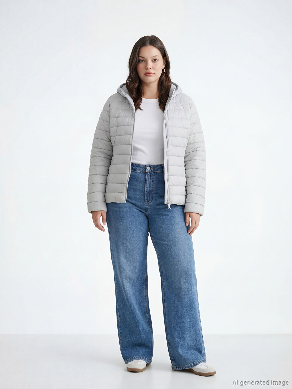 Gri Kapüşonlu Kadın Şişme Mont-1