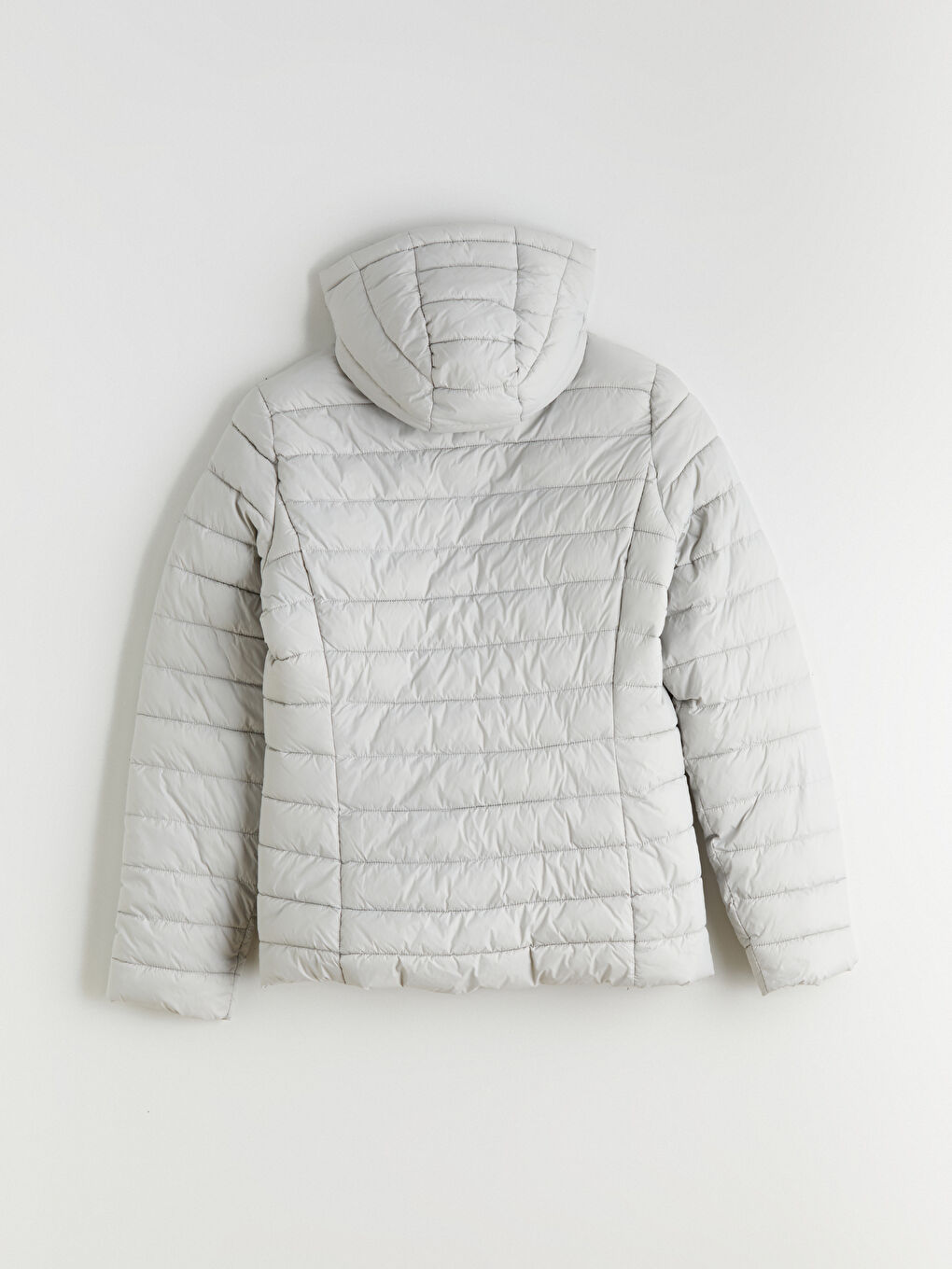 Gri Kapüşonlu Kadın Şişme Mont-8