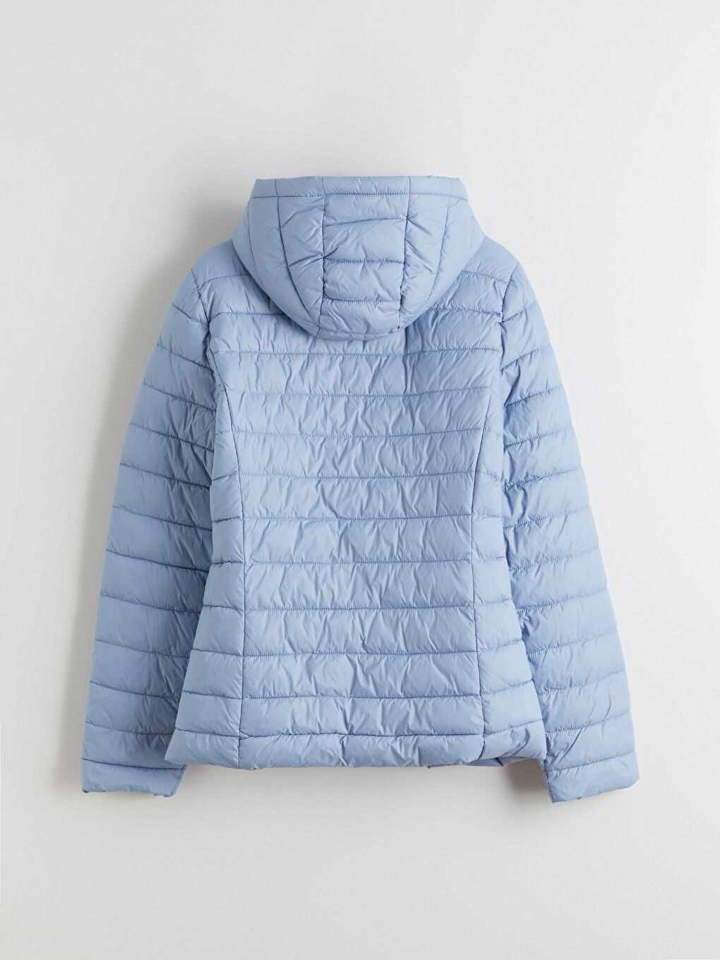 Mavi Kapüşonlu Kadın Şişme Mont-7