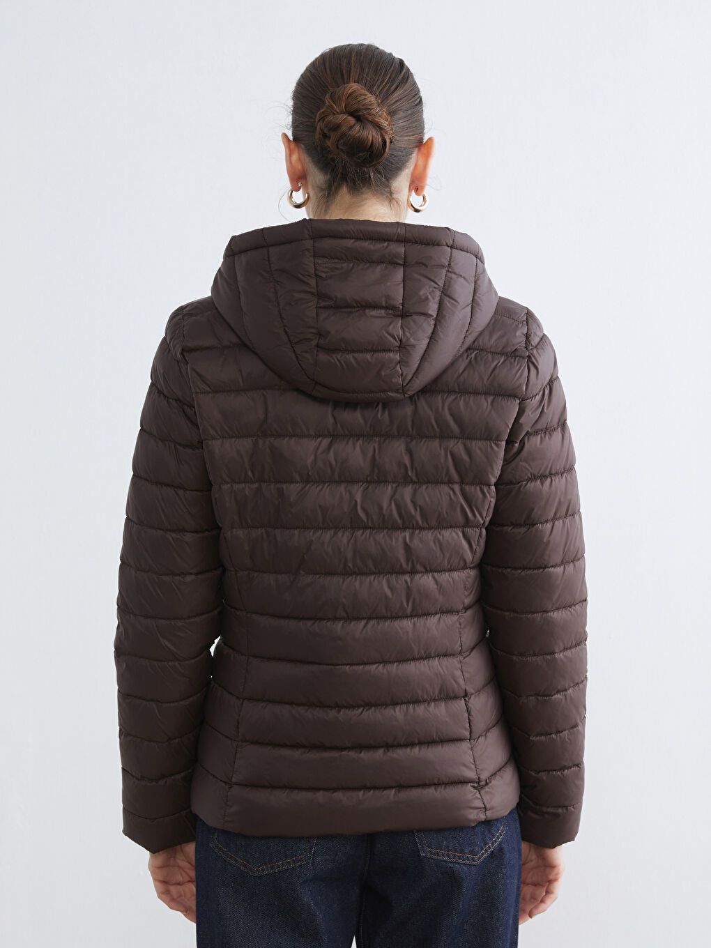 Antrasit Kapüşonlu Kadın Şişme Mont-4