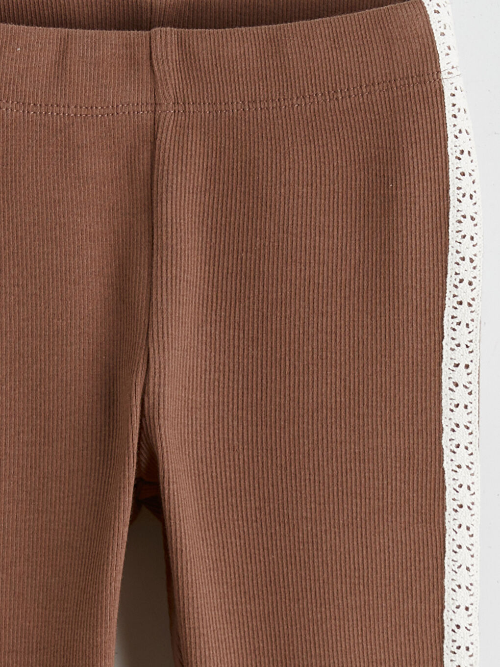 Kahverengi Beli Lastikli Dantel Şeritli Kız Çocuk Tayt-2