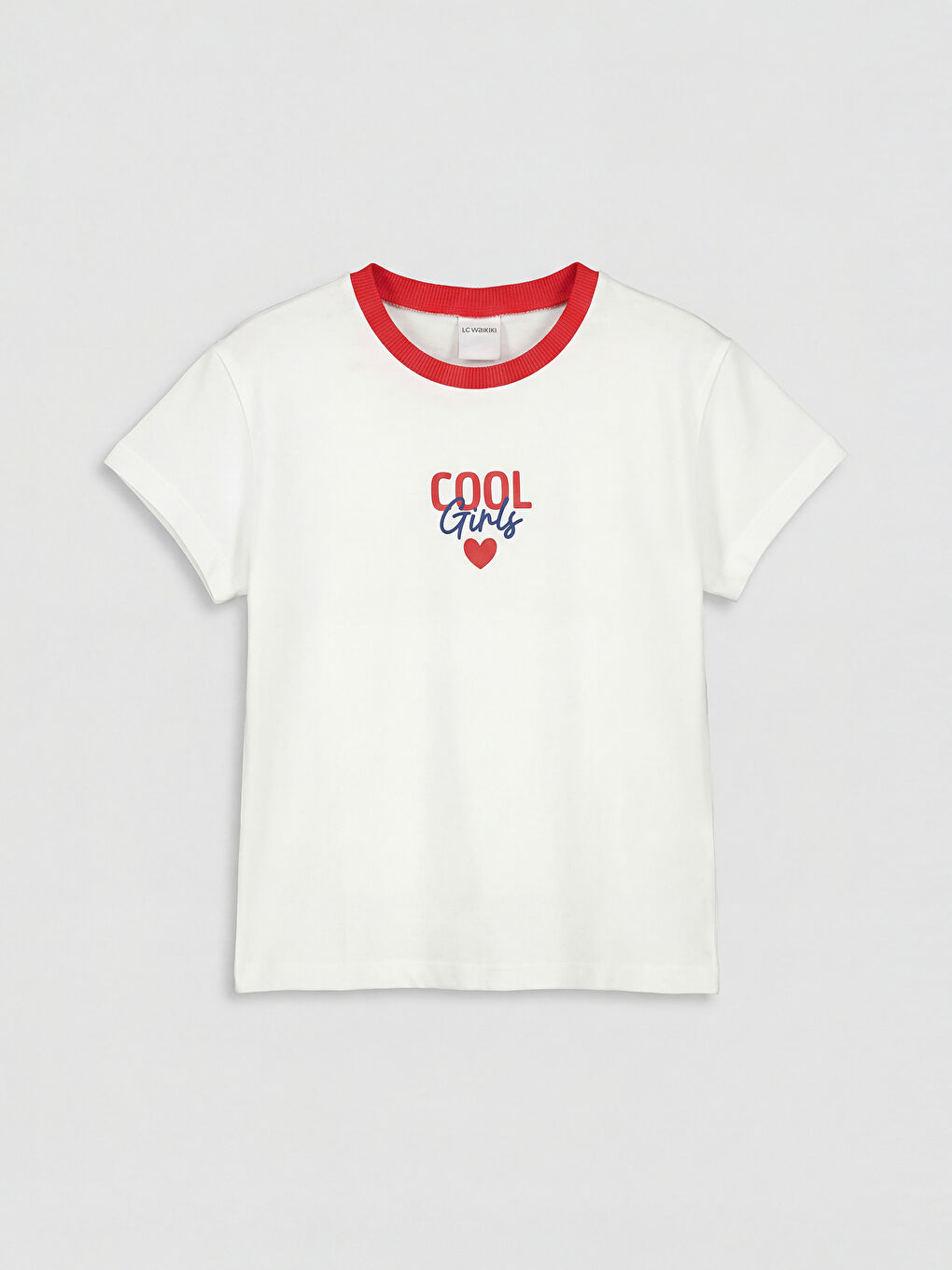 Ekru Bisiklet Yaka Baskılı Kız Çocuk Tişört