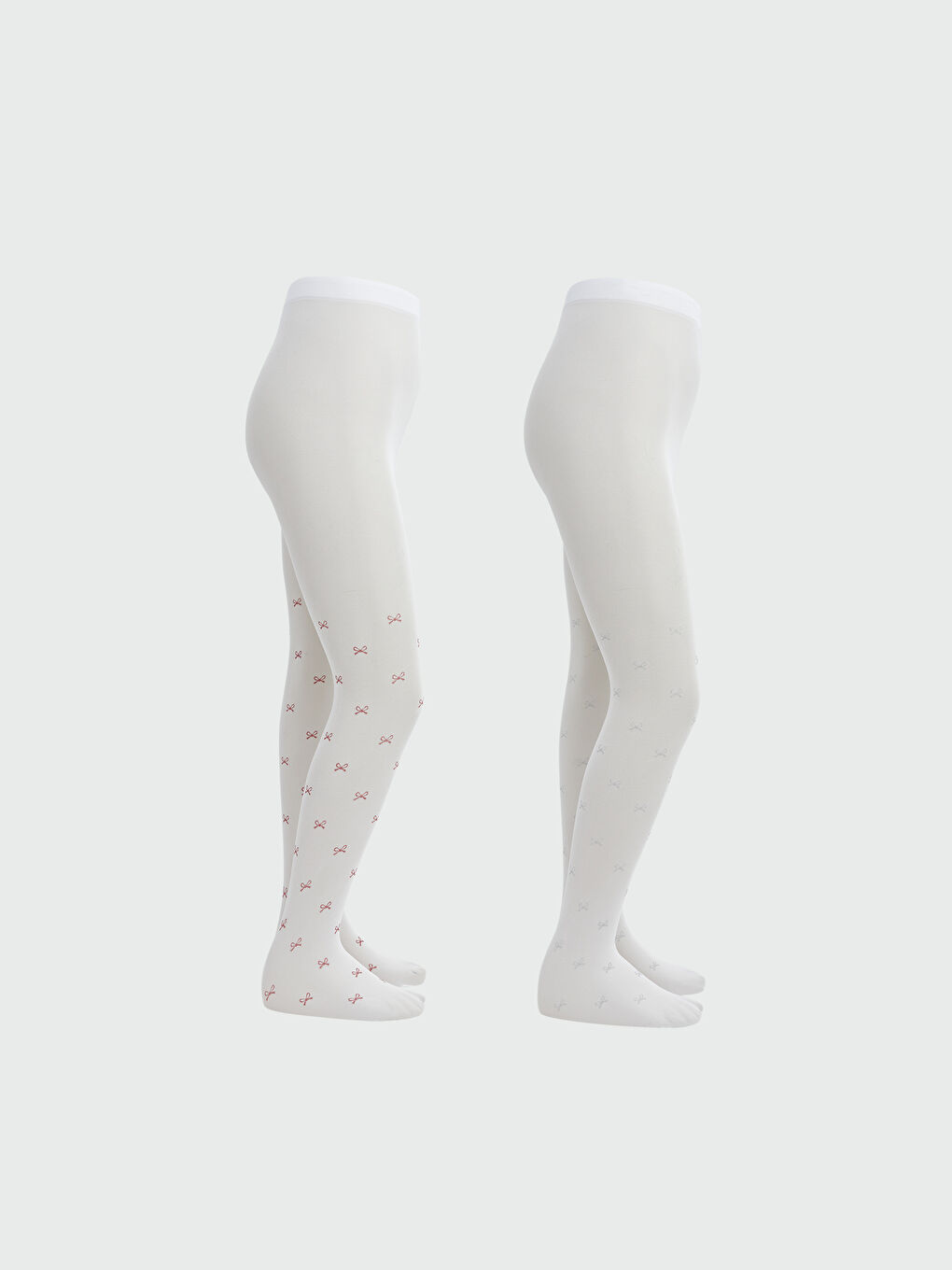 Beyaz Fiyonk Detaylı Kız Çocuk İnce Külotlu Çorap 2'li