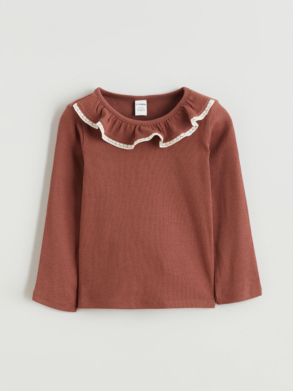 Kahverengi Bebe Yaka Kız Çocuk Tişört
