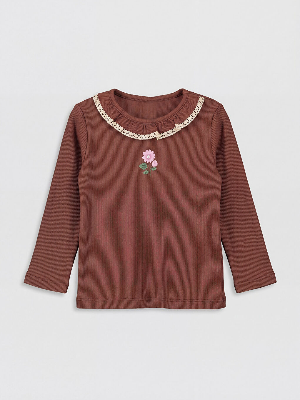 Kahverengi Bebe Yaka Kız Çocuk Tişört