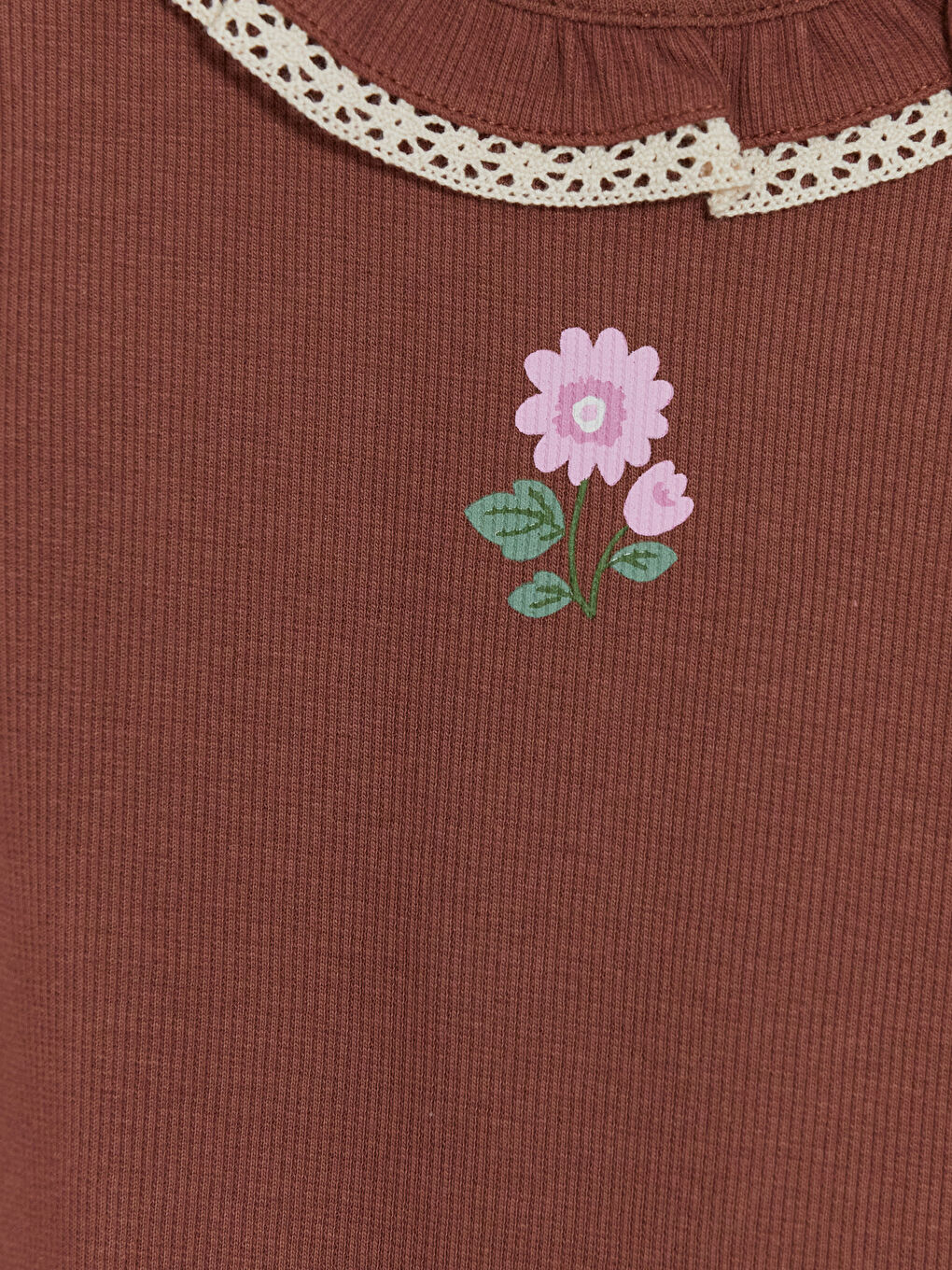 Kahverengi Bebe Yaka Kız Çocuk Tişört-2