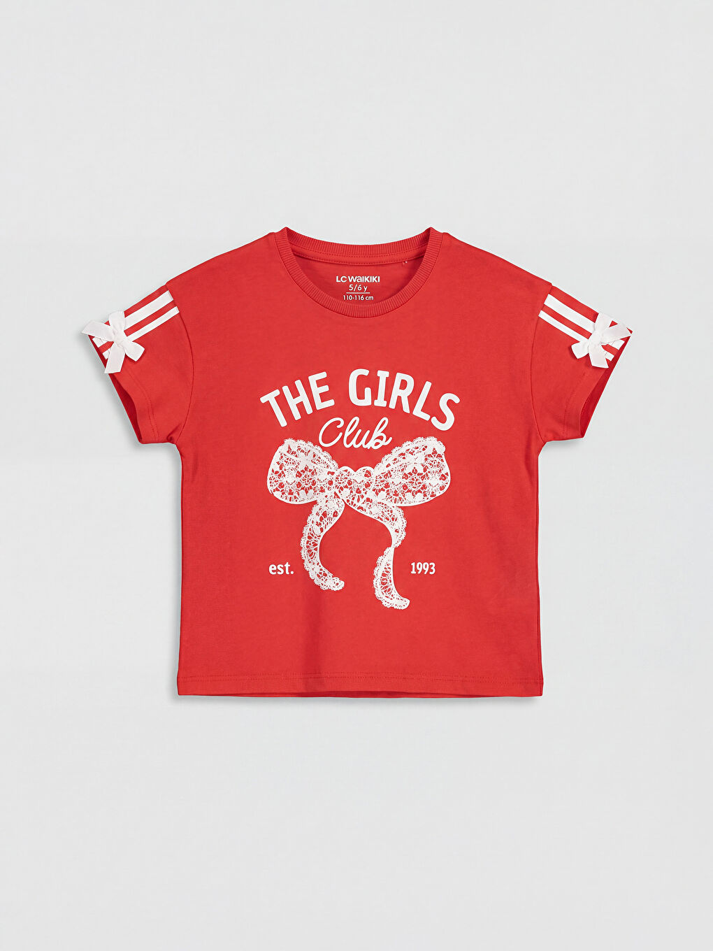 Kırmızı Bisiklet Yaka Baskılı Kız Çocuk Tişört 2'li-1