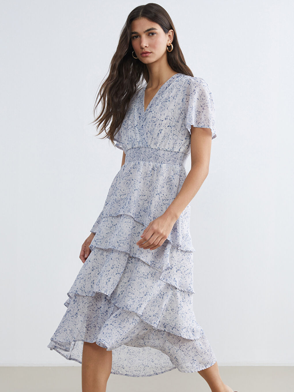 Double Breasted Floral Layered Chiffon Dress