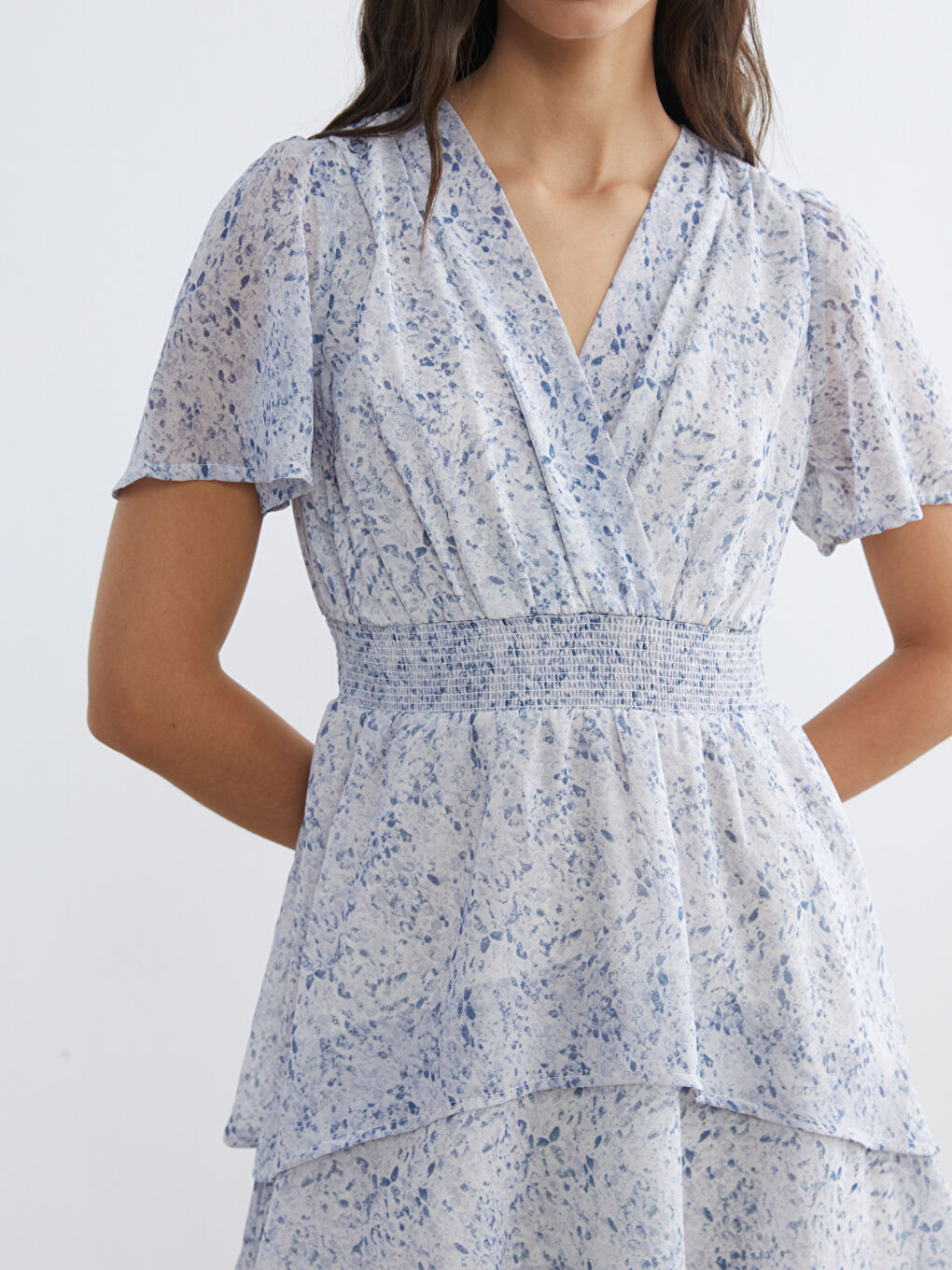 Double Breasted Floral Layered Chiffon Dress-2