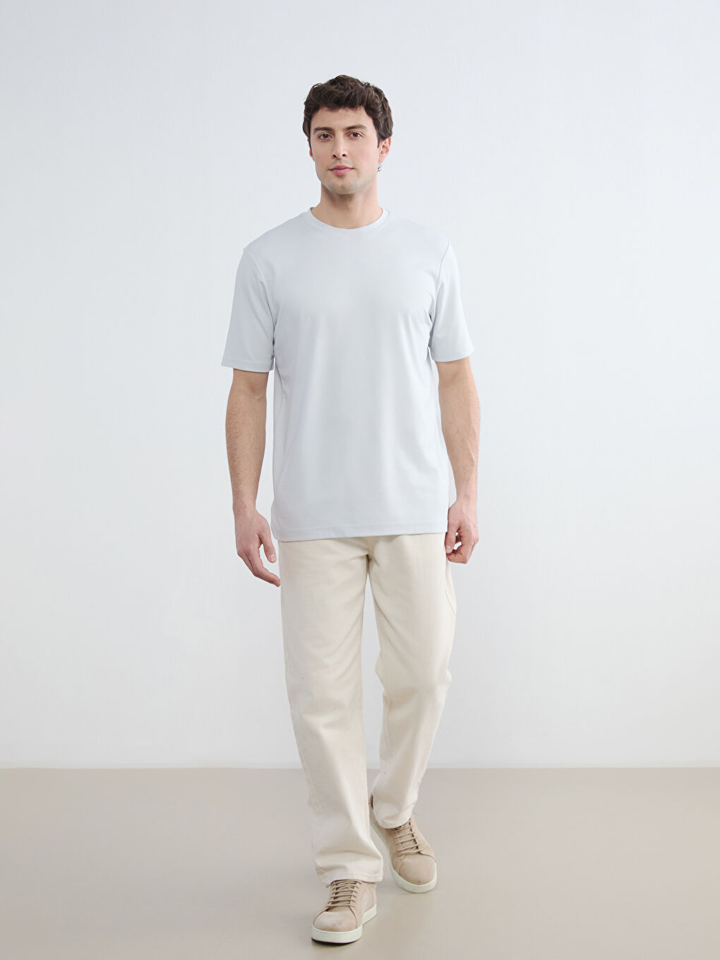 Gri Bisiklet Yaka Erkek Tişört-1