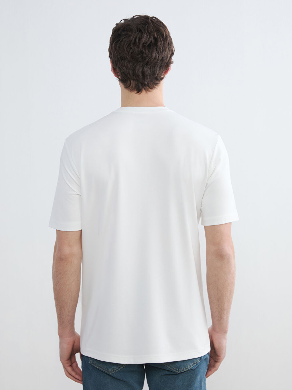 Ekru Bisiklet Yaka Erkek Tişört-4