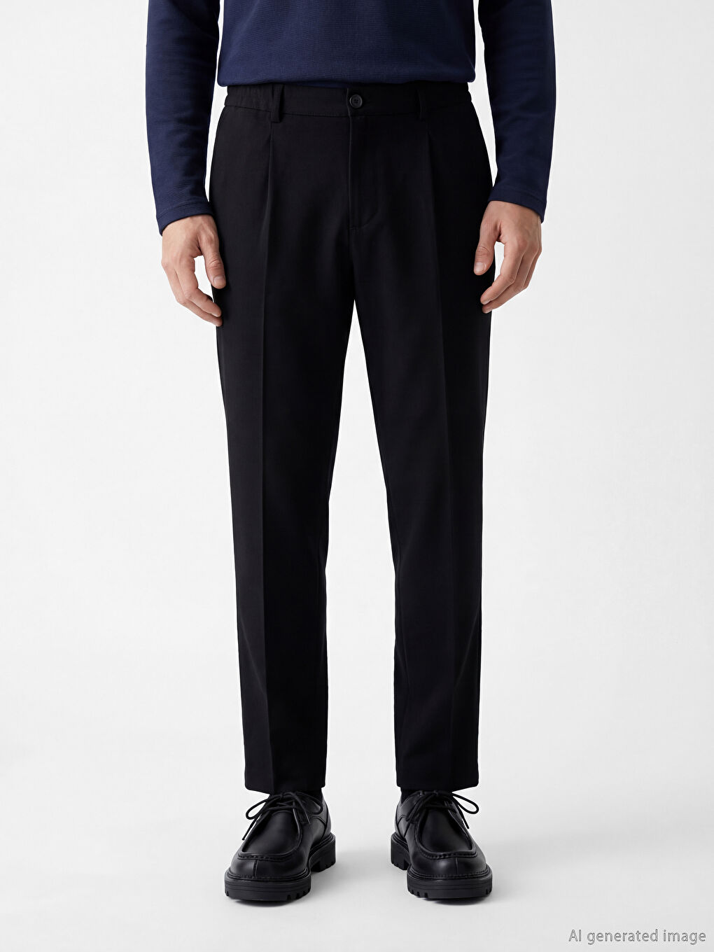 Siyah Standart Kalıp Erkek Chino Pantolon-1