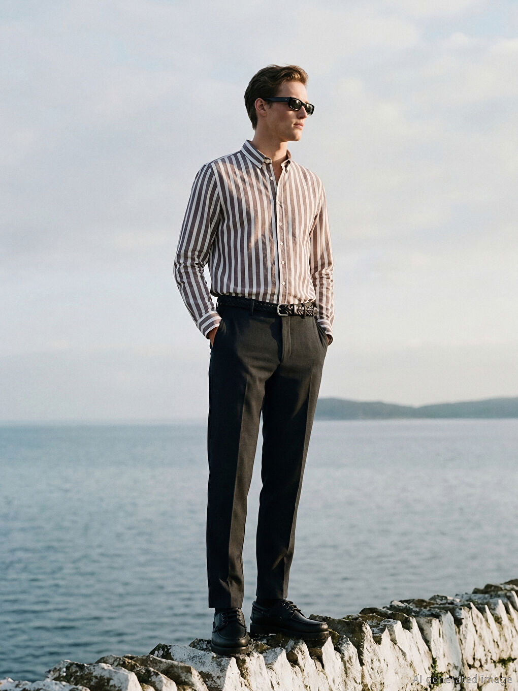 قميص رجالي مُخَطَّط كم طويل بقصة كلاسيكية-1