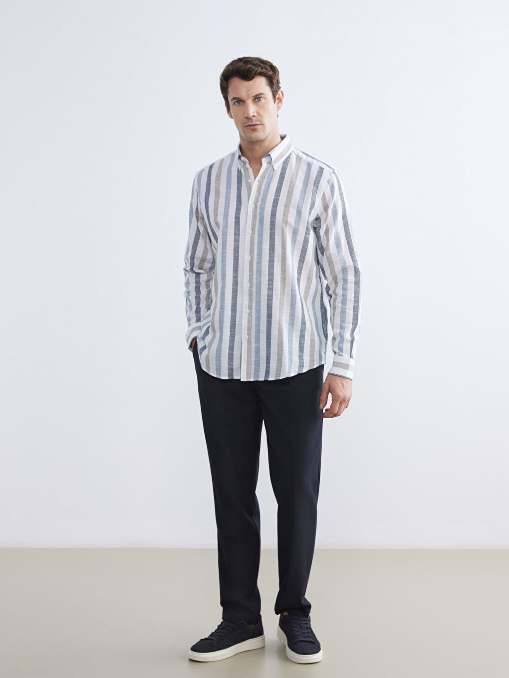 Mavi Regular Fit Çizgili Oxford Erkek Gömlek-1