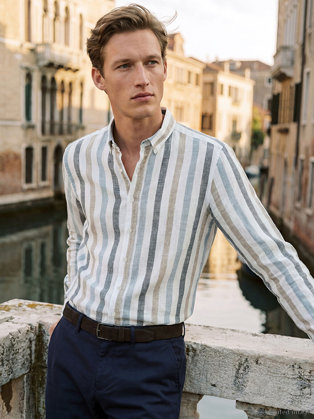 قميص أوكسفورد مُخَطَّط للرجال بقصة عادية