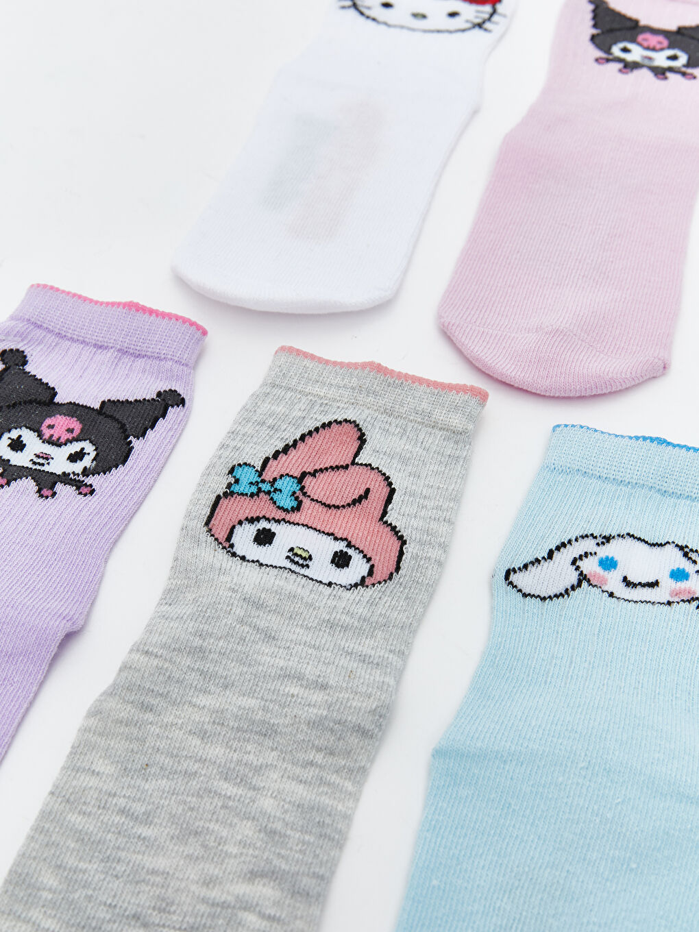 Lila Hello Kitty ve Arkadaşları Desenli Kız Çocuk Soket Çorap 5'li-1