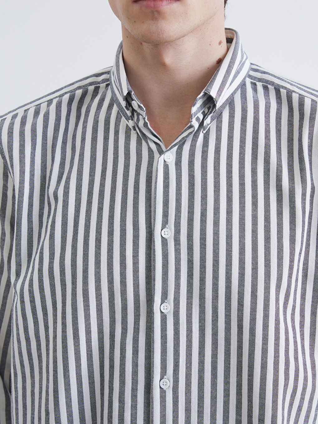 Lacivert Regular Fit Çizgili Erkek Oxford Gömlek-5